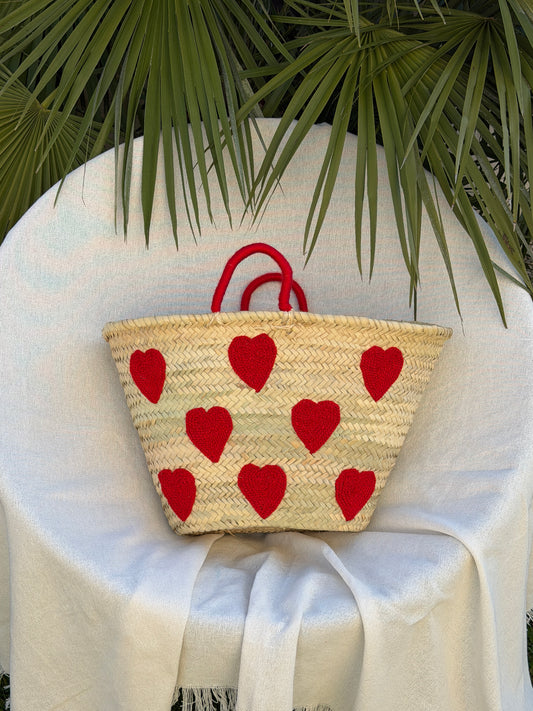Panier bohème coeurs rouges - sac de plage été féminin SOANA ❤️