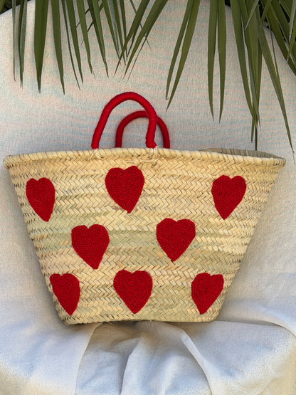 Panier bohème coeurs rouges ❤️